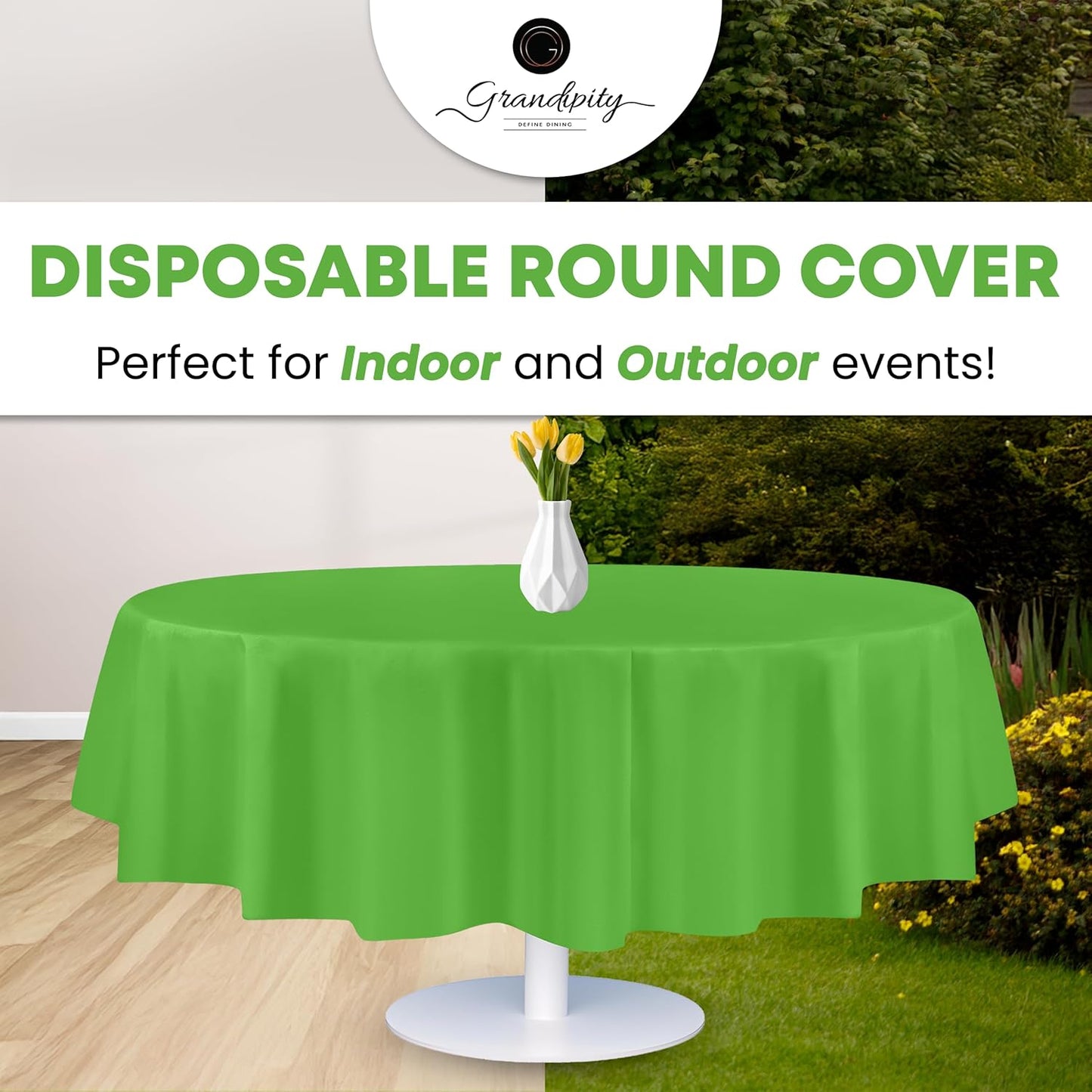 Grandipity 12 Pack Premium Disposable Plastic Tablecloth 84" Inch Decorative Round Table Cover - Lime Green
