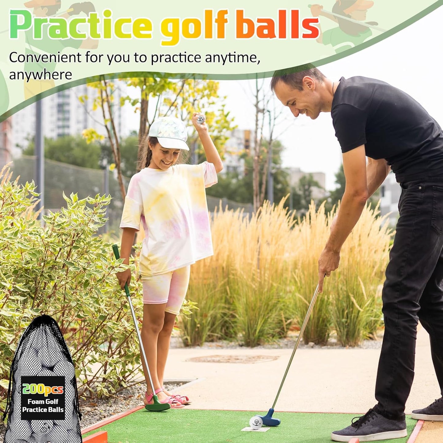 Mudder 200 Pcs Foam Golf Practice Balls Bulk, Soft Foam Ball, Realistic Feel Elastic, Limited Fly Practice for Golf Indoor or Outdoor Training, with 2 Nylon Drawstring Bag