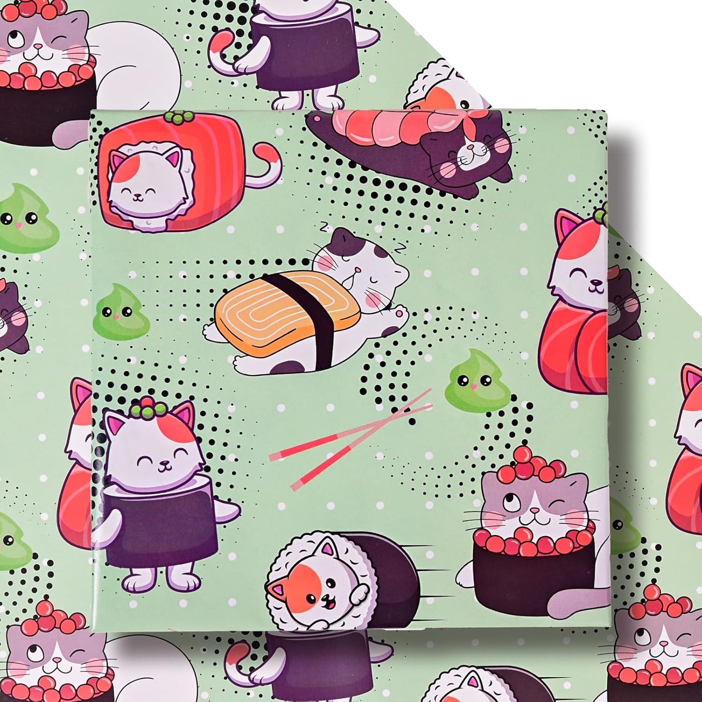 Vnaeem Kawaii Cat Wrapping Paper - Cute Sushi Cat - Japanese Gift Wrap for holiday birthday Pet Lovers - 20 X 28 Inches Per Sheet （6 Sheets)