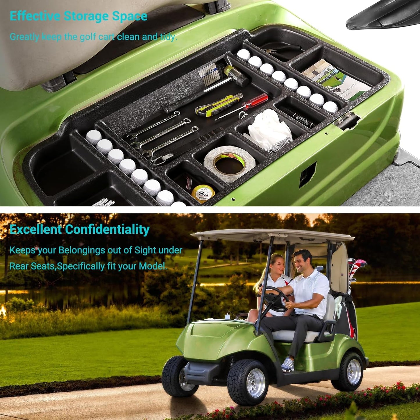 10L0L Golf Cart Under Seat Storage Tray Fits EZGO TXT, RXV, Club Car DS, Club Car Precedent, Yamaha G29, Electric Vehicle with Original Trojan Battery Underseat Organizer Container Holder Plate