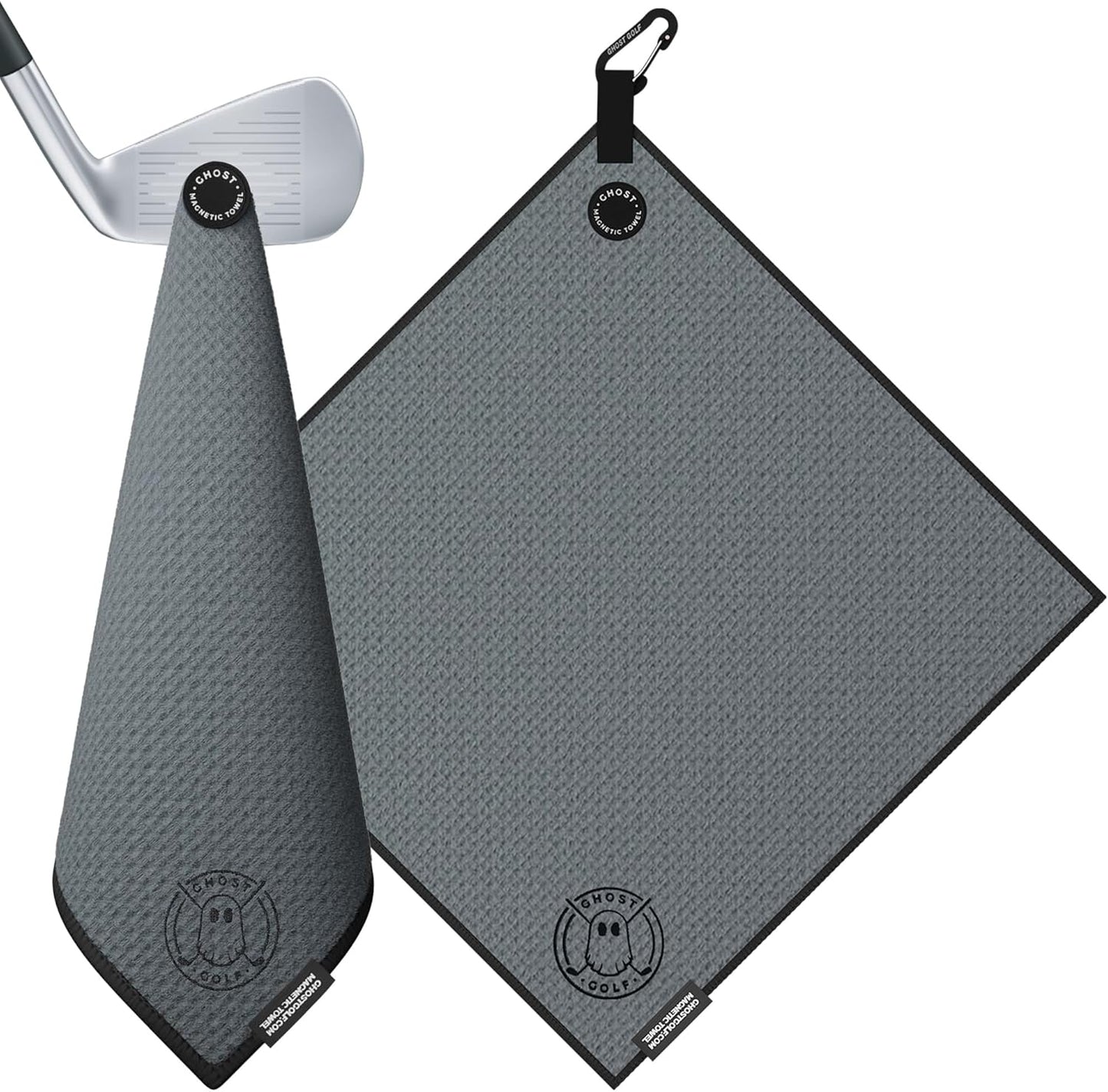 Ghost Golf Magnetic Towel (Greenside) - Premium Ultra-Absorbent Microfiber Golf Towel with Magnet for Golf Carts or Clubs - 18" x 18" Golfing Gear - Waffle Weave Pattern (Dark Grey)