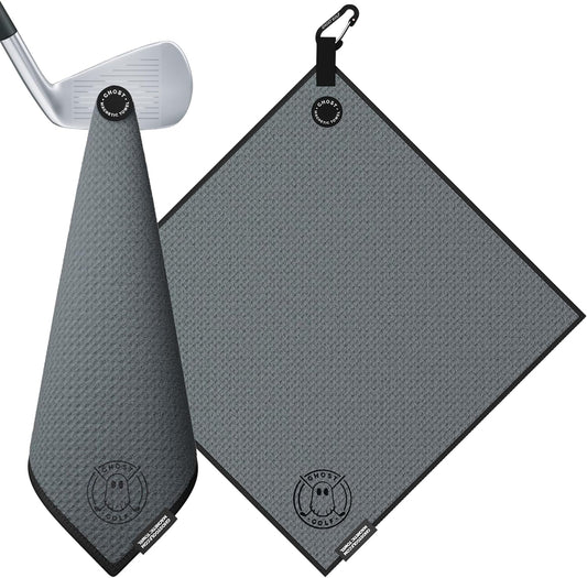 Ghost Golf Magnetic Towel (Greenside) - Premium Ultra-Absorbent Microfiber Golf Towel with Magnet for Golf Carts or Clubs - 18" x 18" Golfing Gear - Waffle Weave Pattern (Dark Grey)