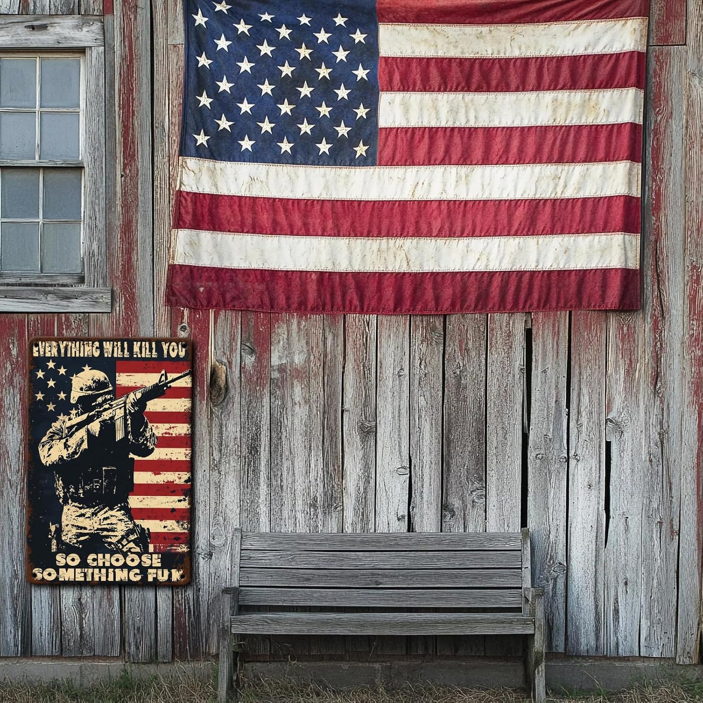 Memorial Day Metal Tin Sign U.S Army Everything Will Kill You So Choose Something Fun Aluminium Sign Veteran Metal Poster 16x12 Inch Home Kitchen Garage Man Cave Coffee Bar Wall Decor