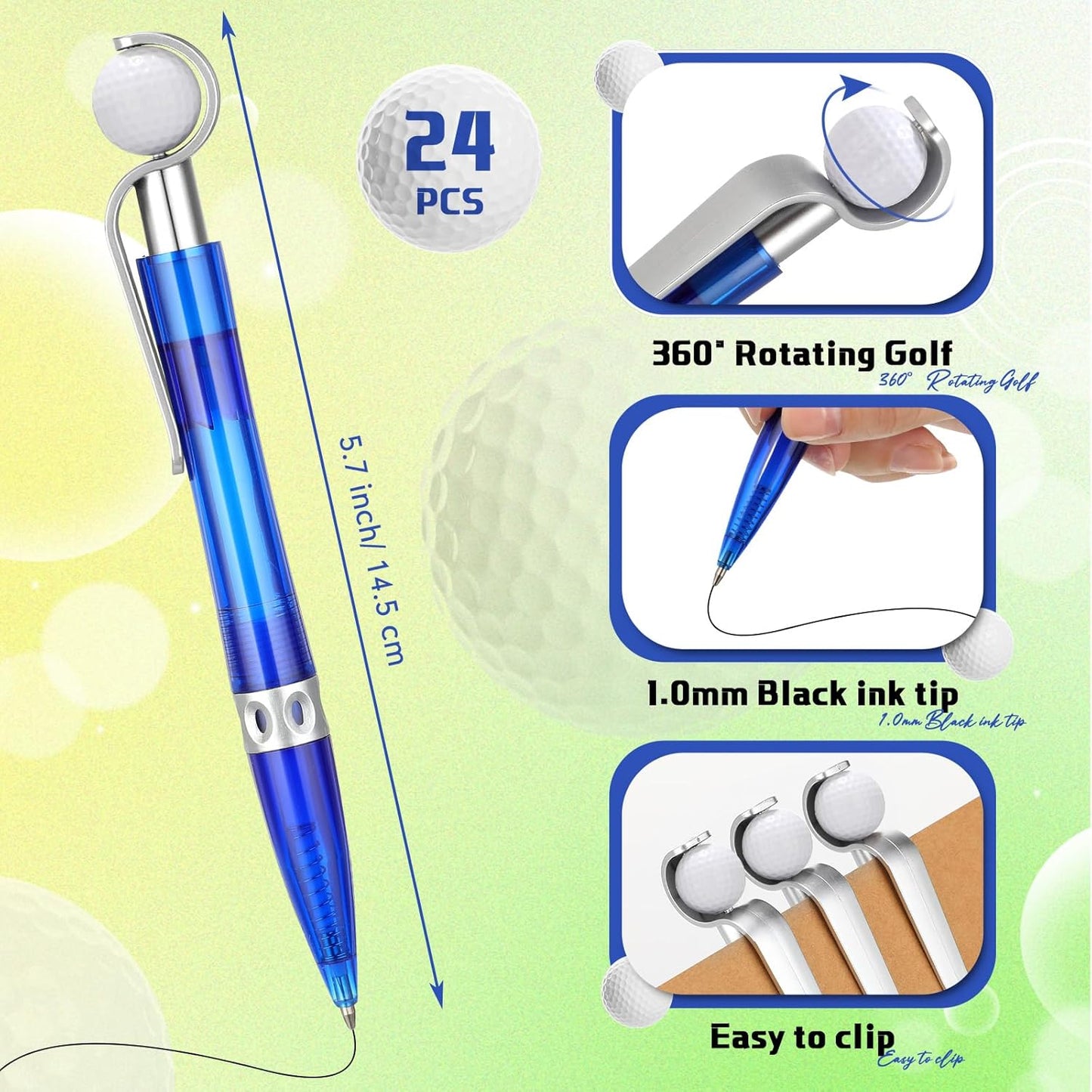 Zhanmai 24 Pcs Golf Ball Pen Sports Ballpoint Pens Golf Pens Golf Party Favors Cool Writing Pen for Stationery School(Blue)
