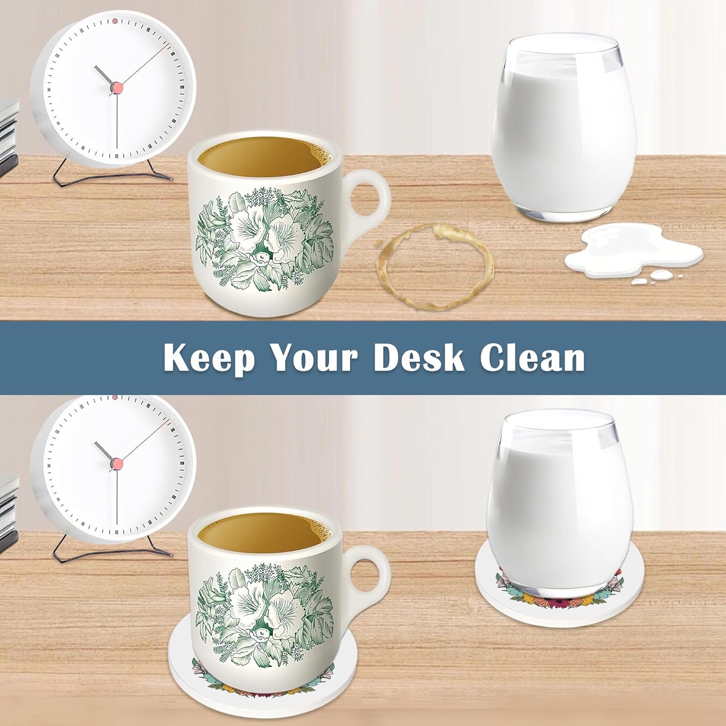 Coasters for Drinks,Bee Kind Wild Flower Absorbent Coaster Set of 4 with Cork Base,Ceramic Drink Coasters for Cold Drinks Wine Glasses Cups Mugs,Housewarming Gifts for Home Decor