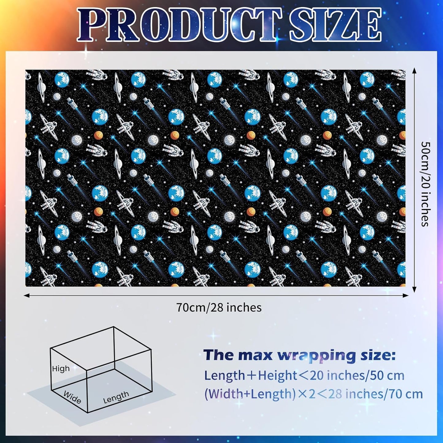 Space Wrapping Paper 12 Sheets Astronaut Rocket Planets Blue Galaxy Gift Wrap for Birthday,Baby Shower,Holiday,20"×28"