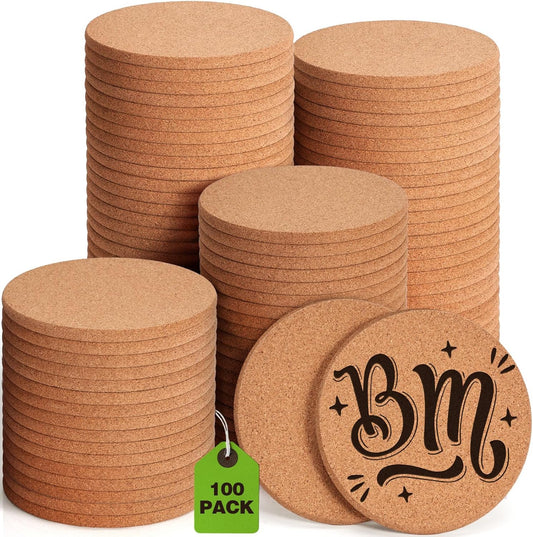 100 Pieces Cork Coasters for Drinks, GOH DODD Thicken Absorbent Blank Coasters for DIY Crafts Laser Engraving Sublimation Wood Burning Plants Painting Housewarming Gifts Wedding, Round, 4 Inch