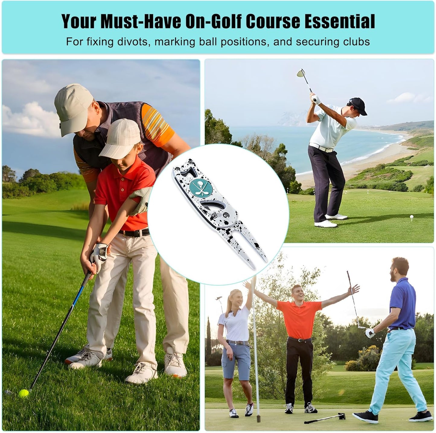 Golf Divot Repair Tool, 3 in 1 Compact Ball Marker Divot Tool, Foldable Golf Divot Tool for Repair & Maintain Green, Golf Essential, Ideal Gift for Golf Enthusiasts