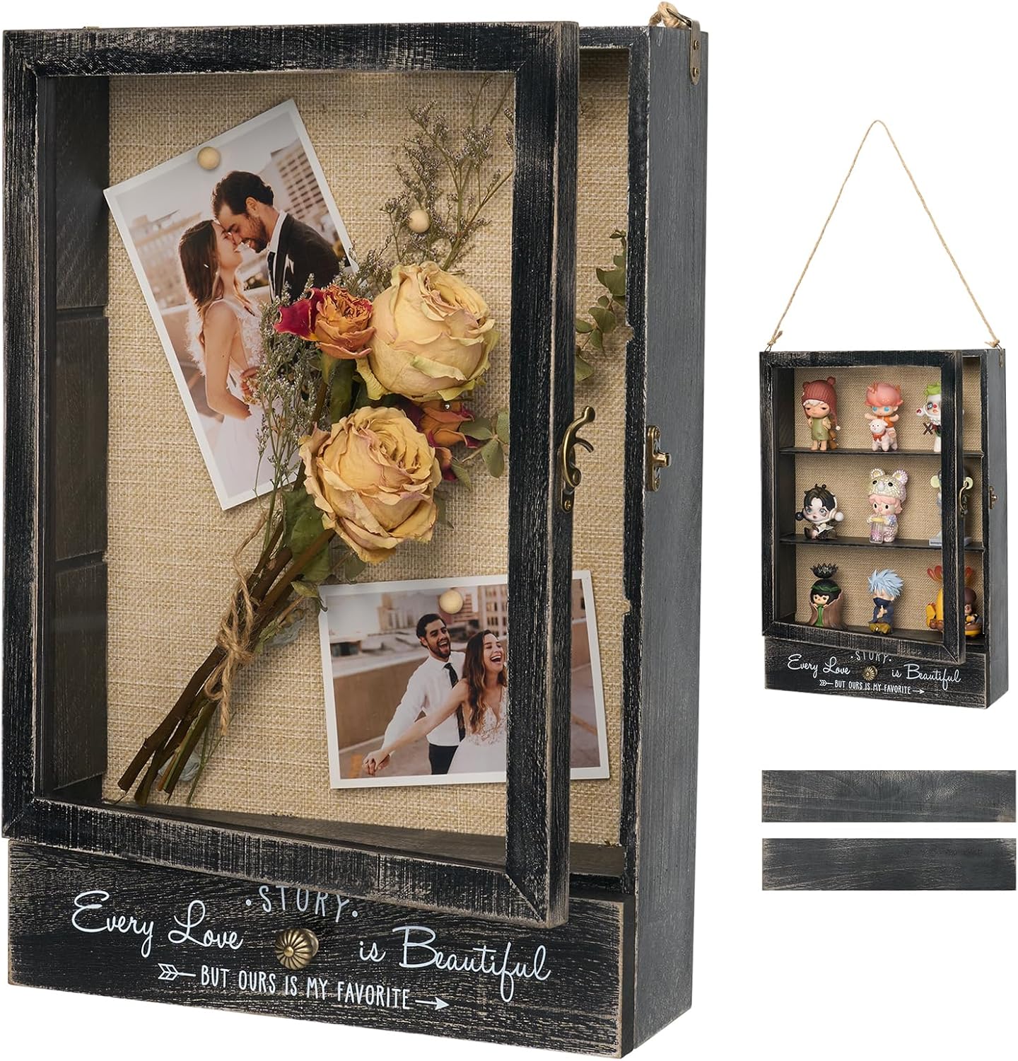 AW BRIDAL 11X16 Large Shadow Box Picture Frames Deep Shadow Boxes Display Cases with Removable Shelves and Drawers, Black Wooden Memory Boxes for Keepsakes with Slot Ideas