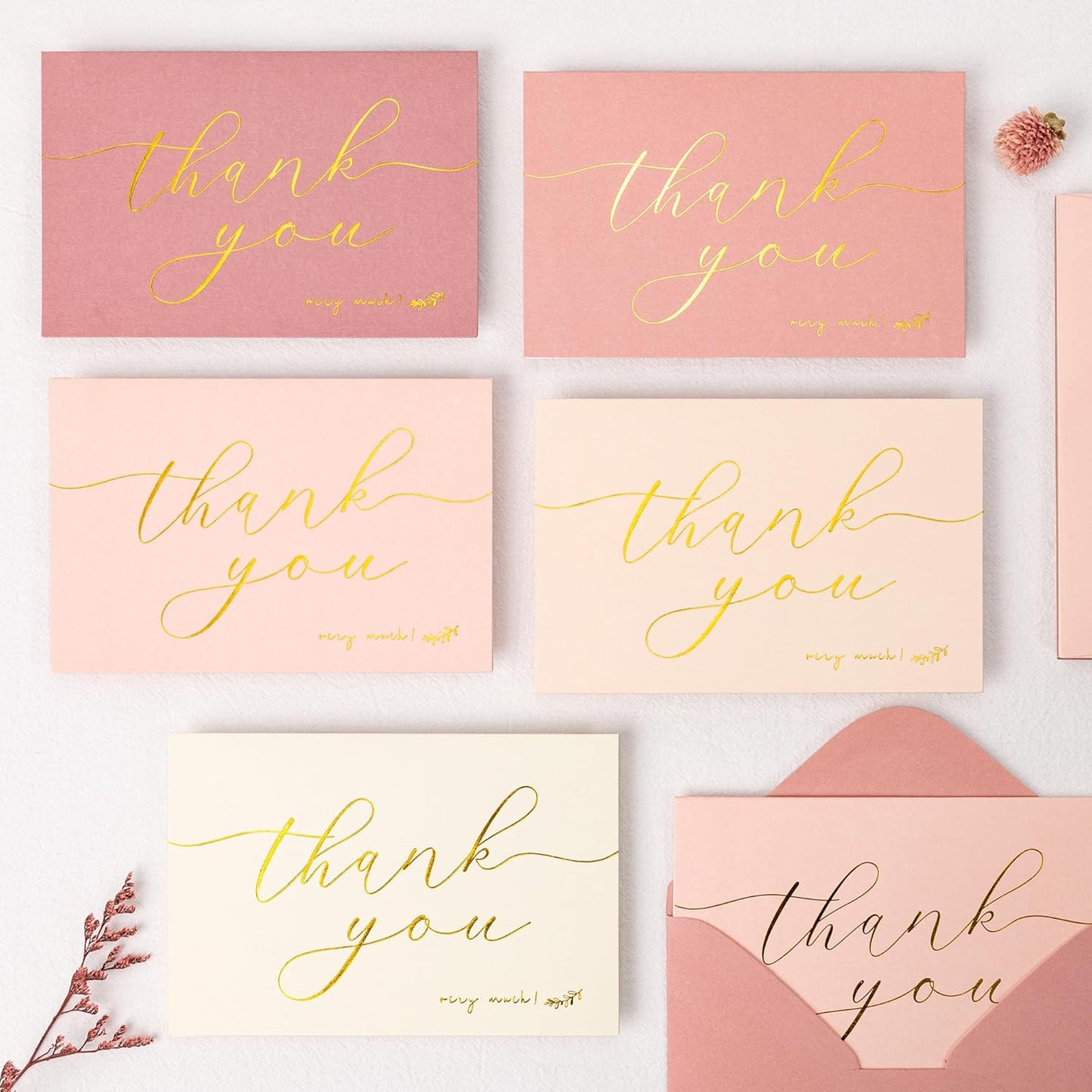 Crisky 50 Pcs Dusty Rose Thank You Cards With 50 Envelopes & 50 Stickers Simple, Chic, Elegant Greeting Cards Perfect for: Wedding/Business/Birthday/Graduation etc. 4 x 6 inches 50 Pack