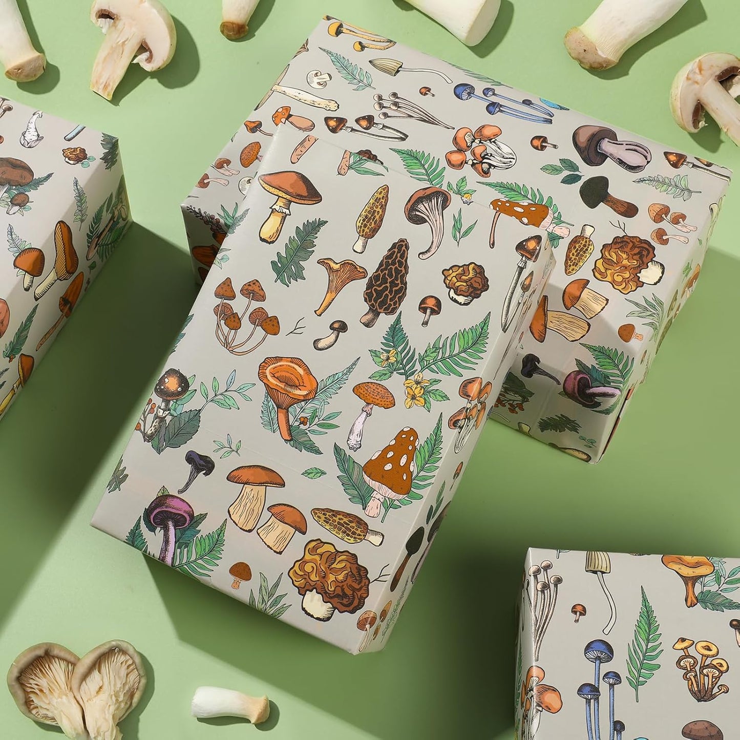 Pineraap Mushroom Wrapping Paper Roll - 17Inch x16.4Feet - Plants Whimsical Forest Theme Gift Wrap for Birthday,Party,Holiday Decor
