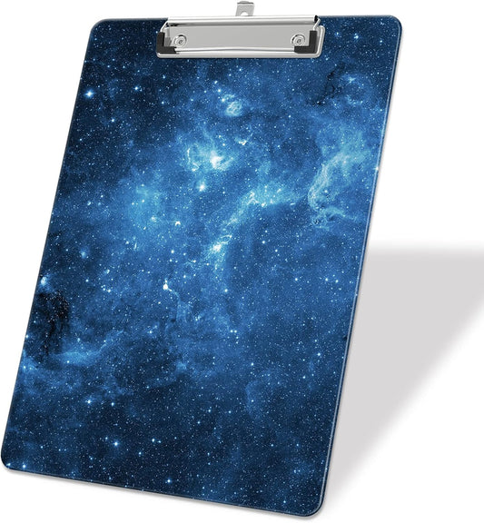 Plastic A4 Clipboards, Cute Clip Board Stardard Letter Size 9 x 12.5 in, Office Decorative for Students Women Men and Kids, Blue Starry Sky