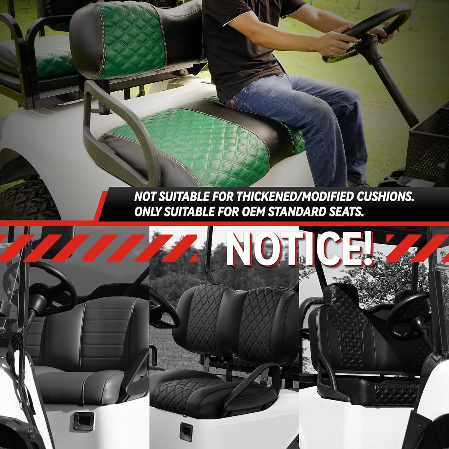 Golf Cart Seat Covers for EZGO RXV 2008 Up Front OEM Universal Seat Cushion, Marine Grade Vinyl Leather EZGO RXV Seat Covers/Easy to Install-Green (2PCS)