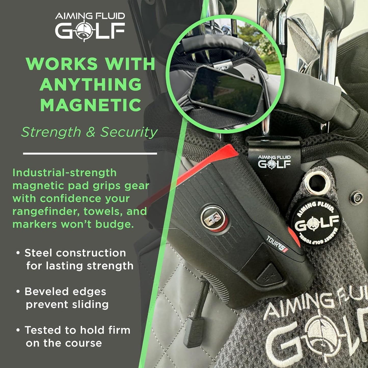 Magnetic Golf Bag Landing Pad – Magnetic Plate with Strong Attachment for an Easy Grab-and-Go Tool, Includes Gear Utility Pouch, Accessory Holder, Ideal Gift for All Golfers—Black