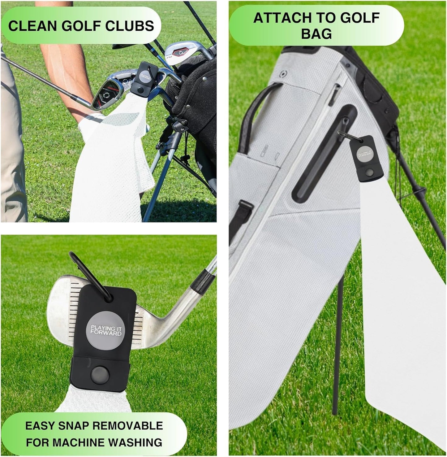 Magnetic Golf Towels for Golf Bags with Clip & Ultra Strong Magnet - Waffle Weave Microfiber Towel for Secure Hold on Bags & Carts - Ideal Club Cleaner & Accessories - White