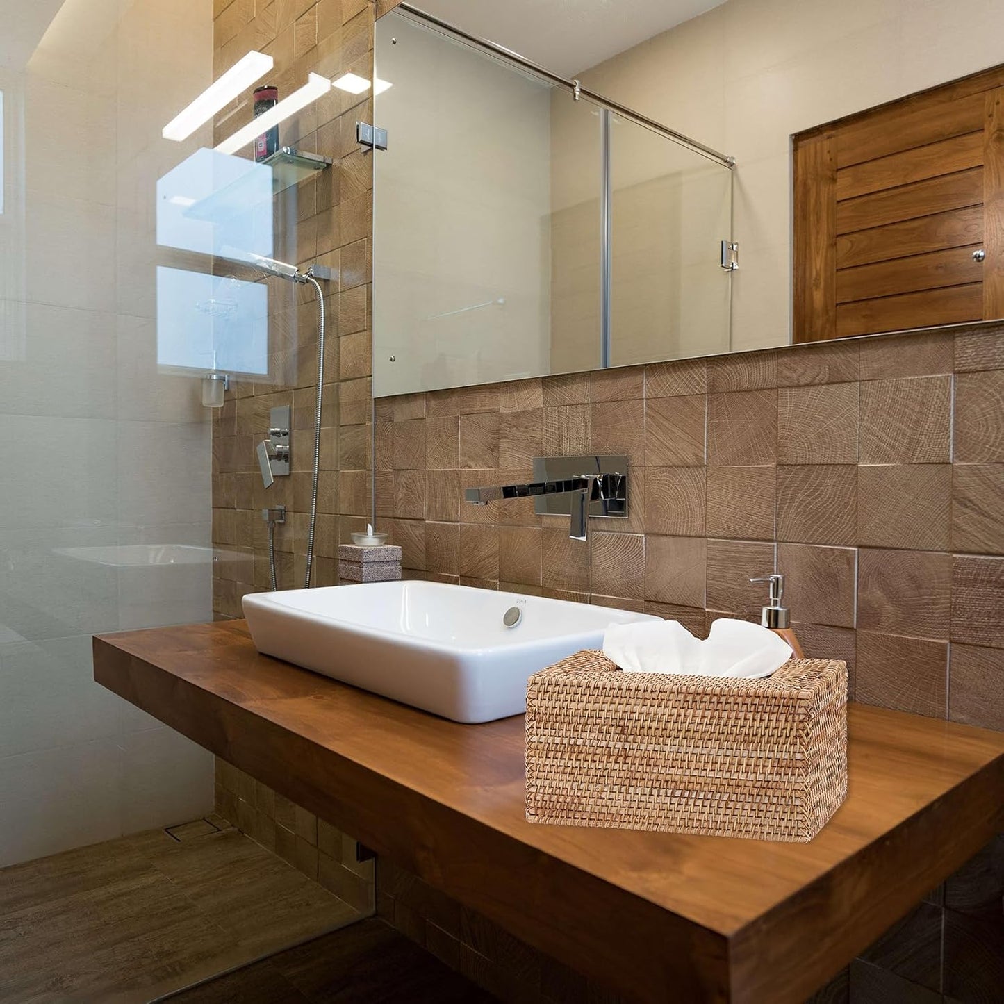 Sumnacon Tissue Box Cover Large Rectangle Tissue Box Rattan Tissue Box Holder,Wicker Decorative Tissue Holder for Bathroom Toilet Living Room Kitchen Office Table Desk,Yellow