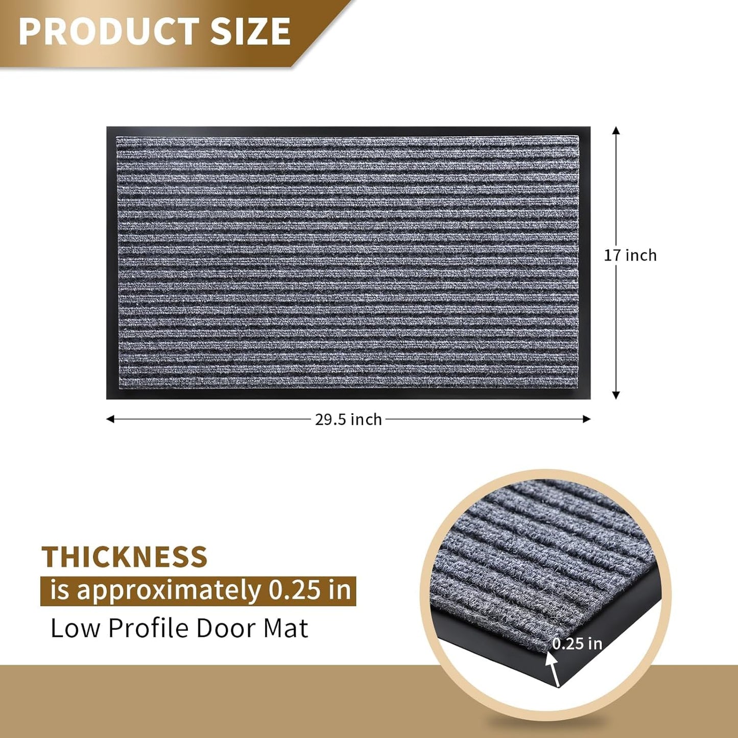 Yimobra Front Door Mat Outdoor Indoor Entrance, 100% Waterproof All-Season All Weather Doormat, Welcome Matt Outside Entry, Non Slip, Low Profile, Heavy Duty Patio Porch Floor Mat,29.5x17, Gray White