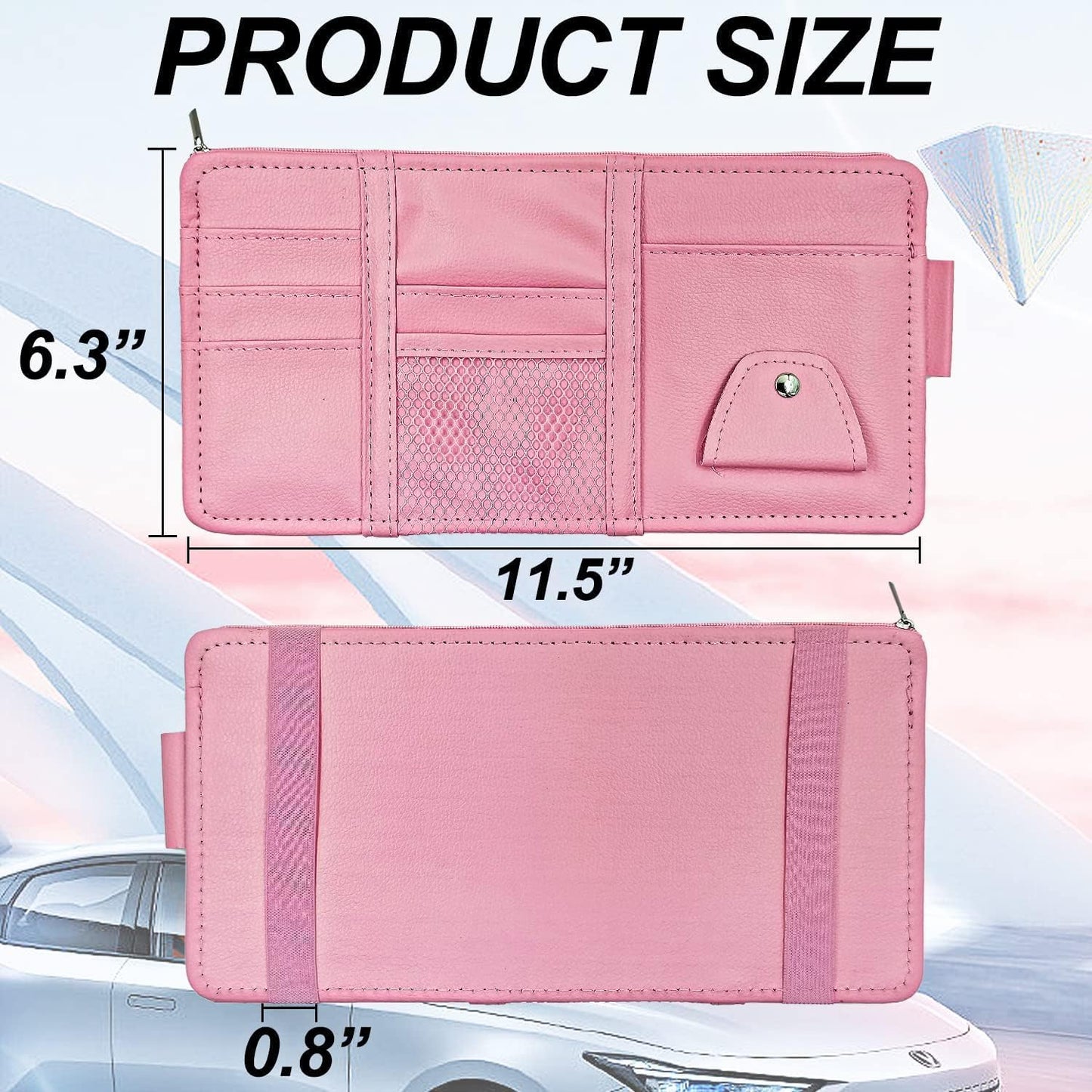 Keedolla 2 Pack Car Sun Visor Pocket Organizer, Auto Interior Accessories Car Truck Visor Organizer Storage Pouch Case Bag for Cards, Pens and Documents - Pink