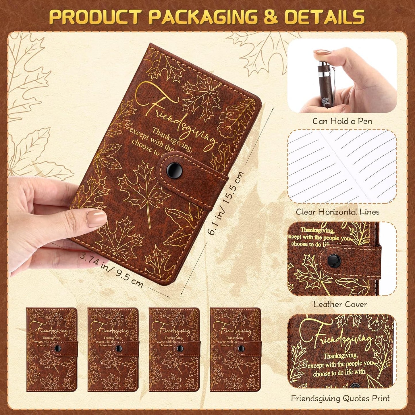 10 Sets/20 Pcs Friendsgiving Gift Bulk Thanksgiving Notebooks Maple Leaf A6 Leather Journals with Bamboo Pens Friendsgiving Party Favors Christmas Sisterhood Gift for Women Friends Bestie Sorority