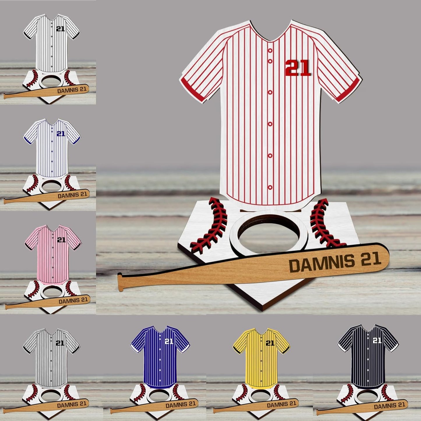 Personalised Baseball Ball Holder Custom Name Number Baseball Jersey Sign Display Case Home Run Baseball Ball Desk Tidy Home Decor Gift for Boy Men Dad Grandpa (Baseball Jersey Baseball Holder)