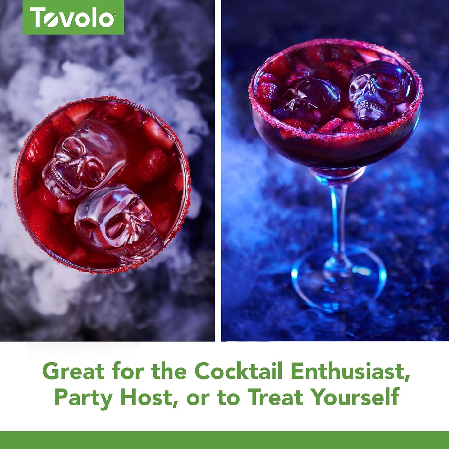 Tovolo Skull Shaped Ice Molds, Set of 2 - Large Skull Ice Mold Gift - Unique Ice Mold Chills Drinks - Odor-Free Freezer Storage, Dishwasher-Safe