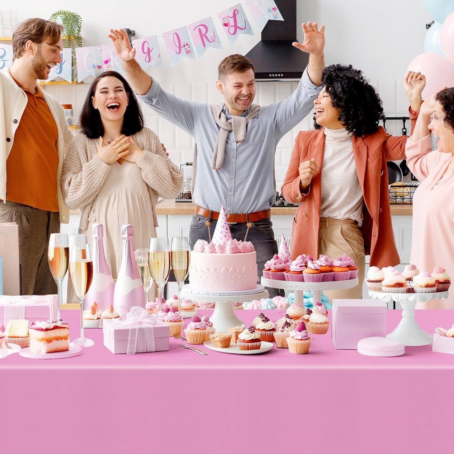 4 Pieces Dark Pink & Blue Series Rectangle Tablecloth, 54x72" Solid Color Waterproof & Spillproof Disposable Plastic Table Cover, Durable Party Tablecloth for Dining, Buffet, Picnic, Outdoor Events