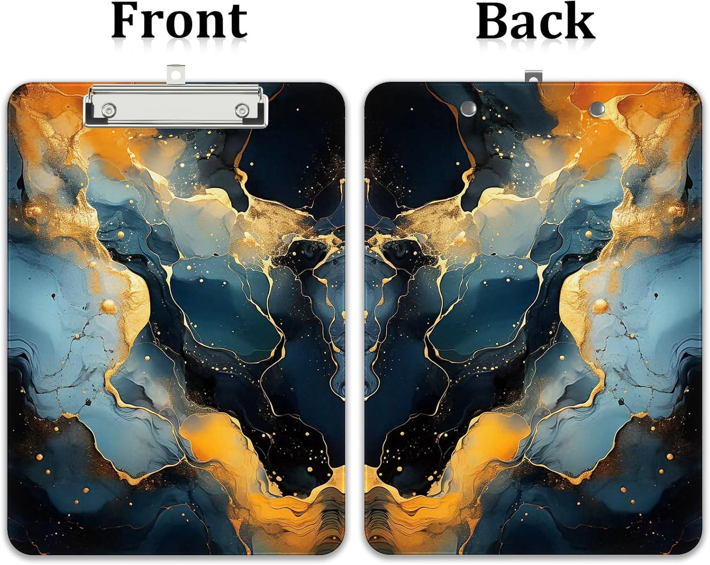 Rimilak Plastic Clipboards with Metal Clip, A4 Letter Size 9 x 12.5 in, Office Decorative for Students Women Men and Kids, Cute Custom Pattern, Black Gold Marble