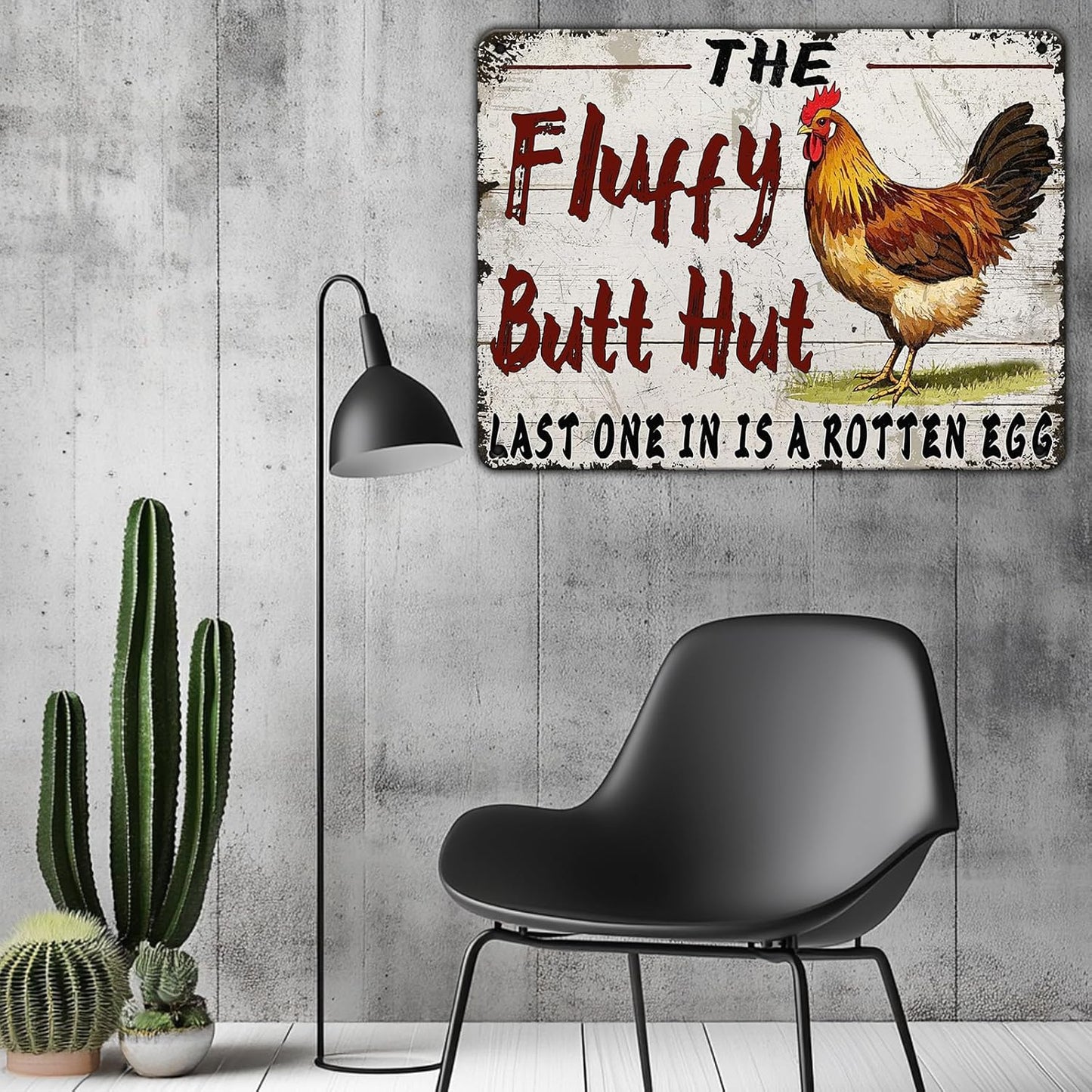Funny Chicken Coop Metal Tin Sign 12x16 Inch Fluffy Butt Hut Last One In Is A Rotten Egg Chicken Tin Sign Chicken Coop Poster Home Kitchen Garden Bar Restaurant Coffee Are Wall Decor