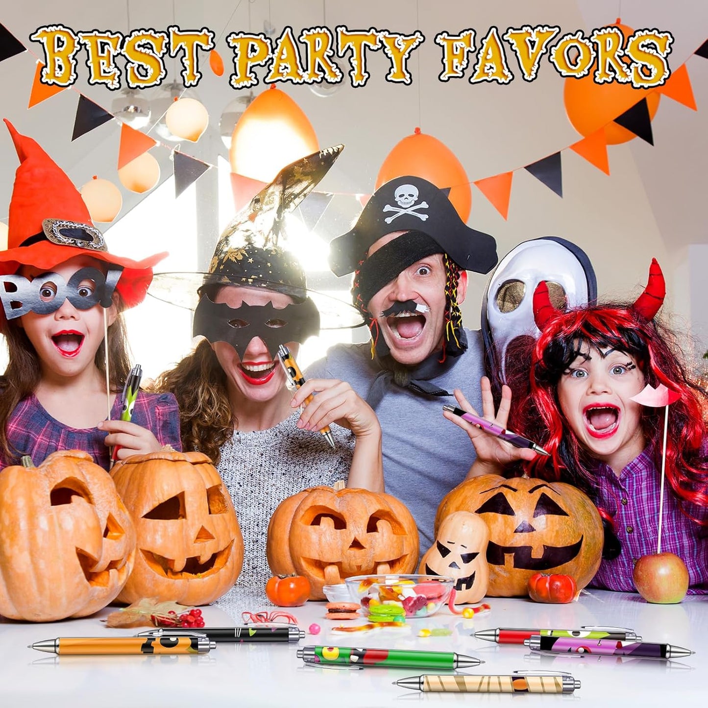 48 Pcs Halloween Ballpoint Pens Halloween Party Favors Gifts Black Ink Retractable Ballpoint Pens for Gifts Party Supplies Favors Accessories in Bulk