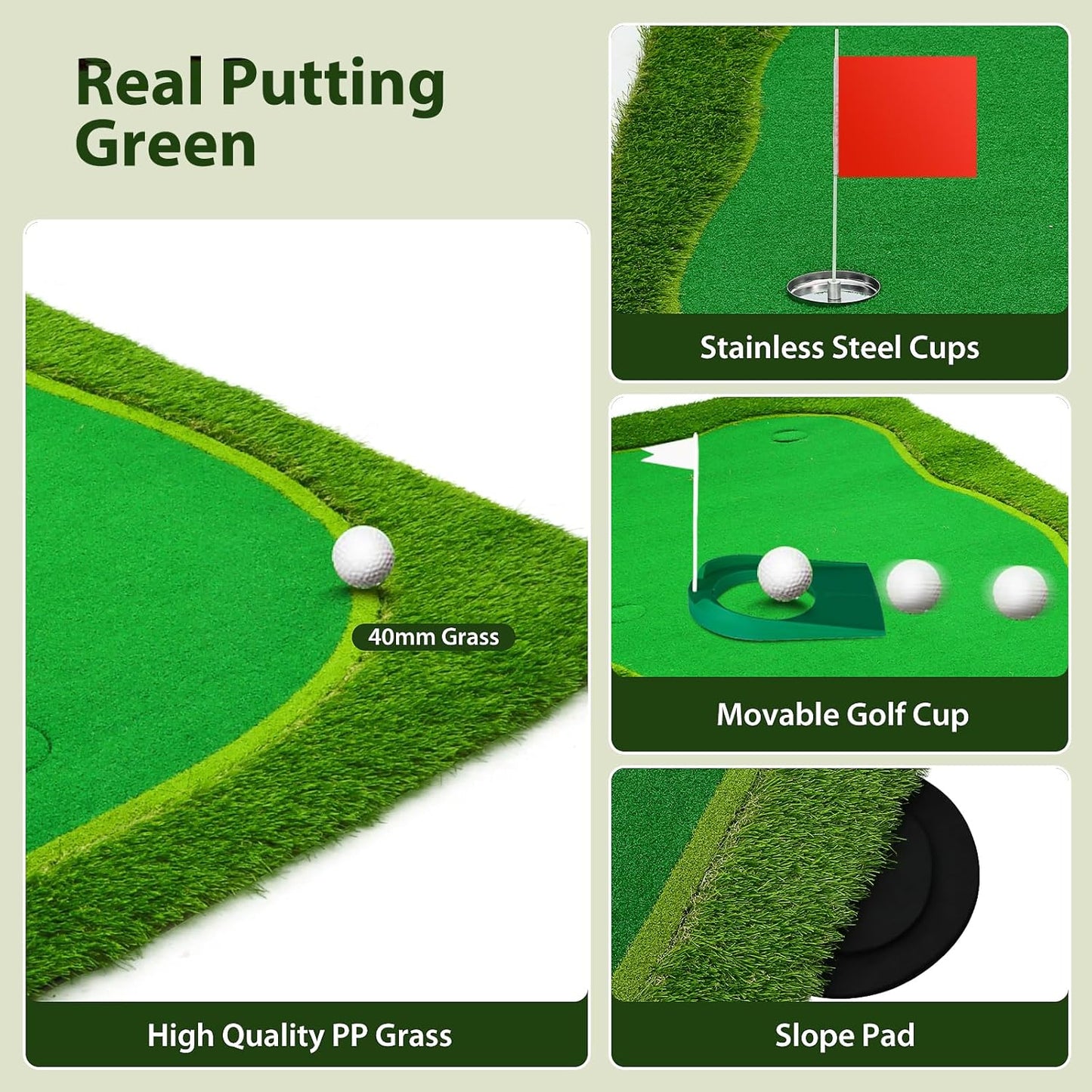 Nice C Putting Green Indoor, Putting Green, Golf Simulators for Home, Golf Putting Mat, Putting Mat Putting Green Outdoor, Challenge Putting Cup, 3 Holes, Flags, and Slope