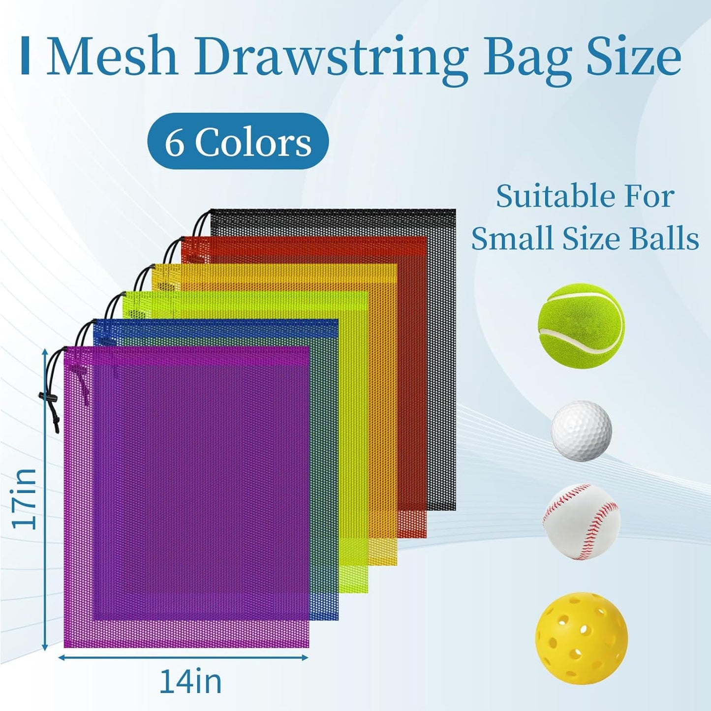6 Pcs Mesh Bags Drawstring, 14x17 Inch with Lock, Multipurpose Storage Bags for Gym, Balls, Beach, Laundry (Multicolor)