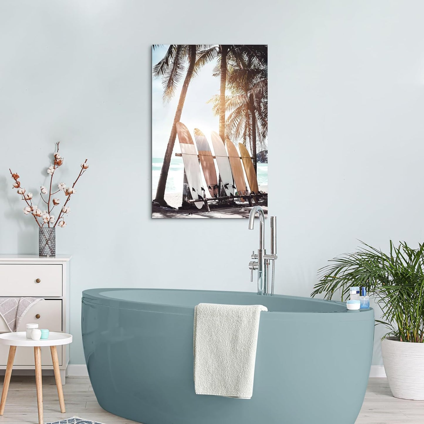 Hardy Gallery Palm Tree Wall Art Surfboard Pictures: Beach Scene Painting Coastal Wall Decor Seaside Artwork Surfing Ocean Print in Beach Canvas for Living Room 45"x30"