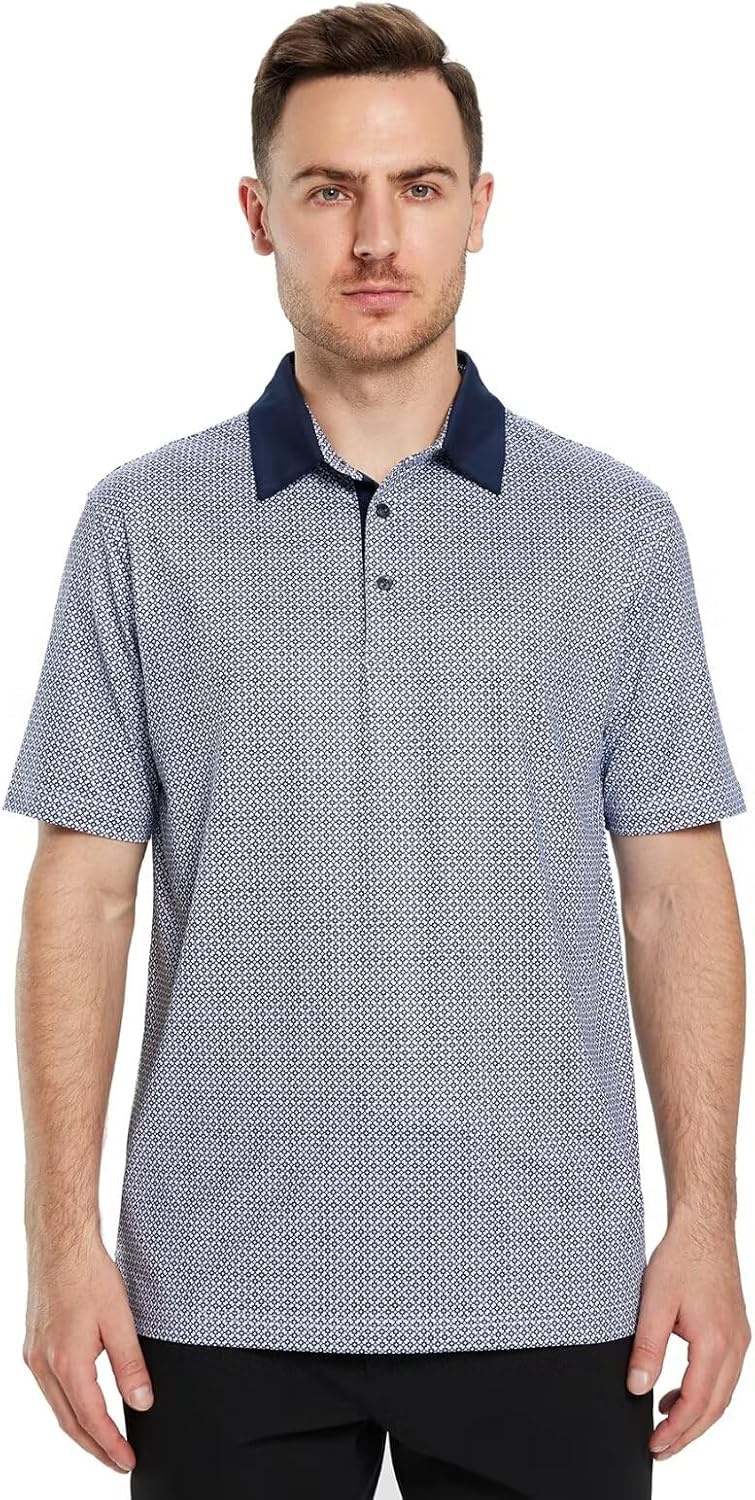 Golf Shirts for Men Dry Fit Short Sleeve Print Performance Moisture Wicking Polo Shirt