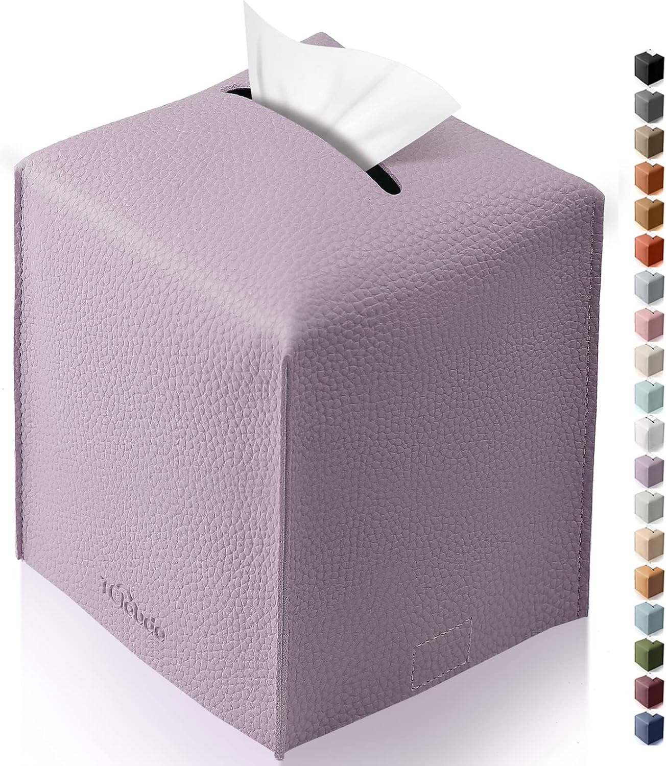 Tissue Box Cover for PU Leather, Modern Simple Solid Color Holder Square Tissue Bag, Ideal for Bathrooms,Office,Car,Nightstand,Outdoor Tent,Dining Table,5"X5"X5", Single Purple