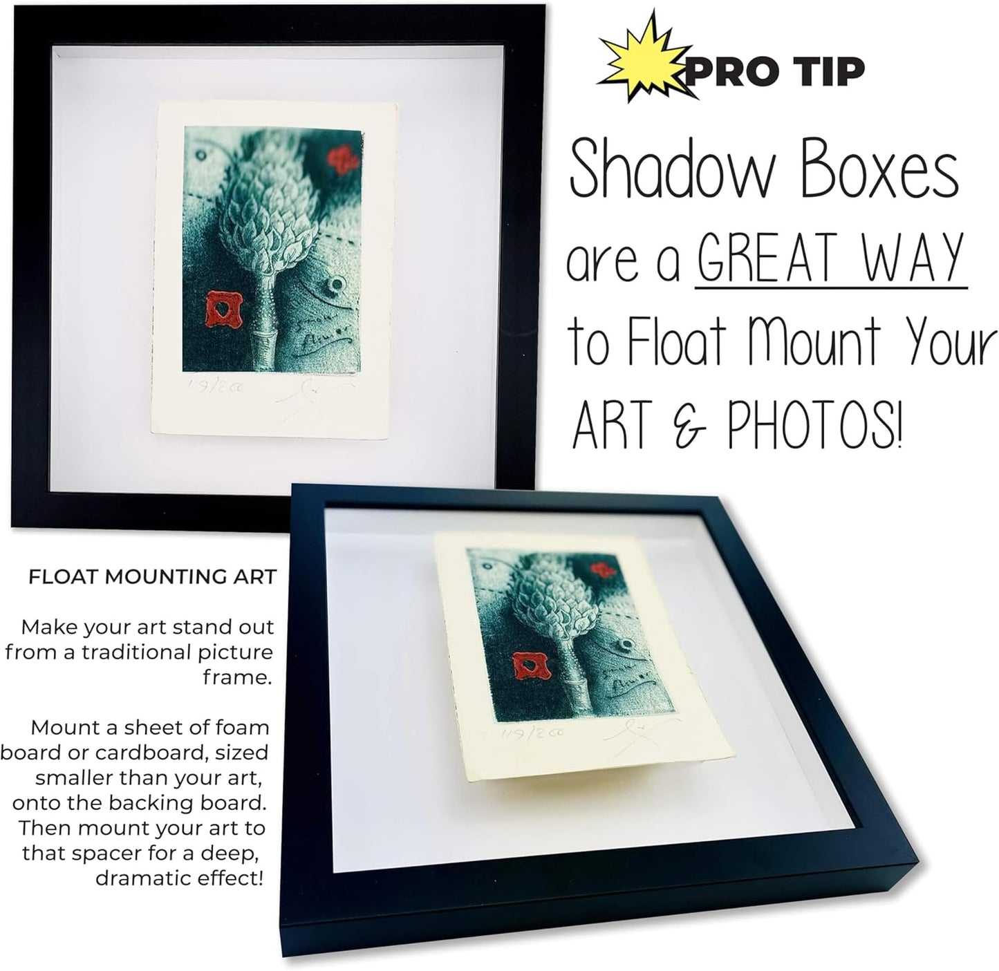 22x29 Shadow Box Black Solid Wood Display Frame with White Acid-Free Backing UV Acrylic & Hanging Hardware - with 3/4" Usable Depth