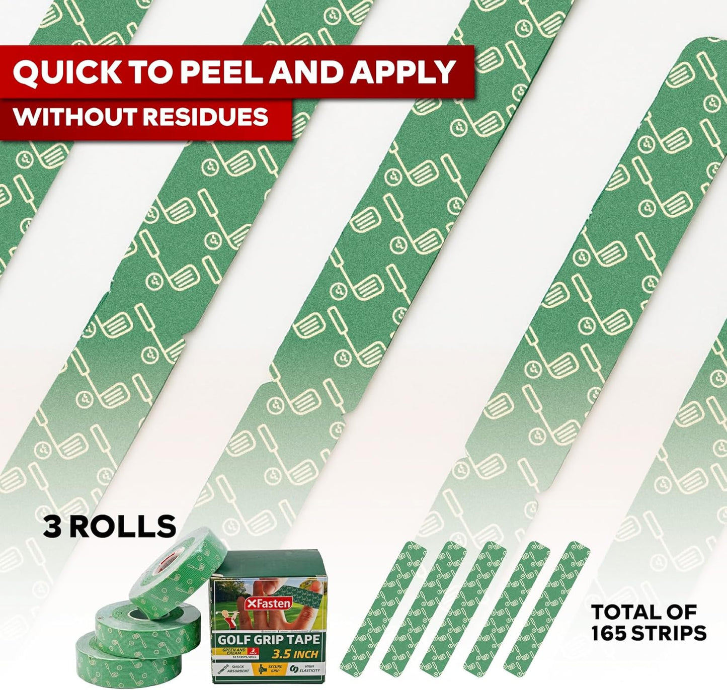 XFasten Golf Tape for Fingers Precut Strips - Waterproof Golf Finger Tape Grip, Athletic Blister Protection Sports Wrap Strips, 4-Way Stretch, Soft-Edged, Sweatproof, and Residue-Free