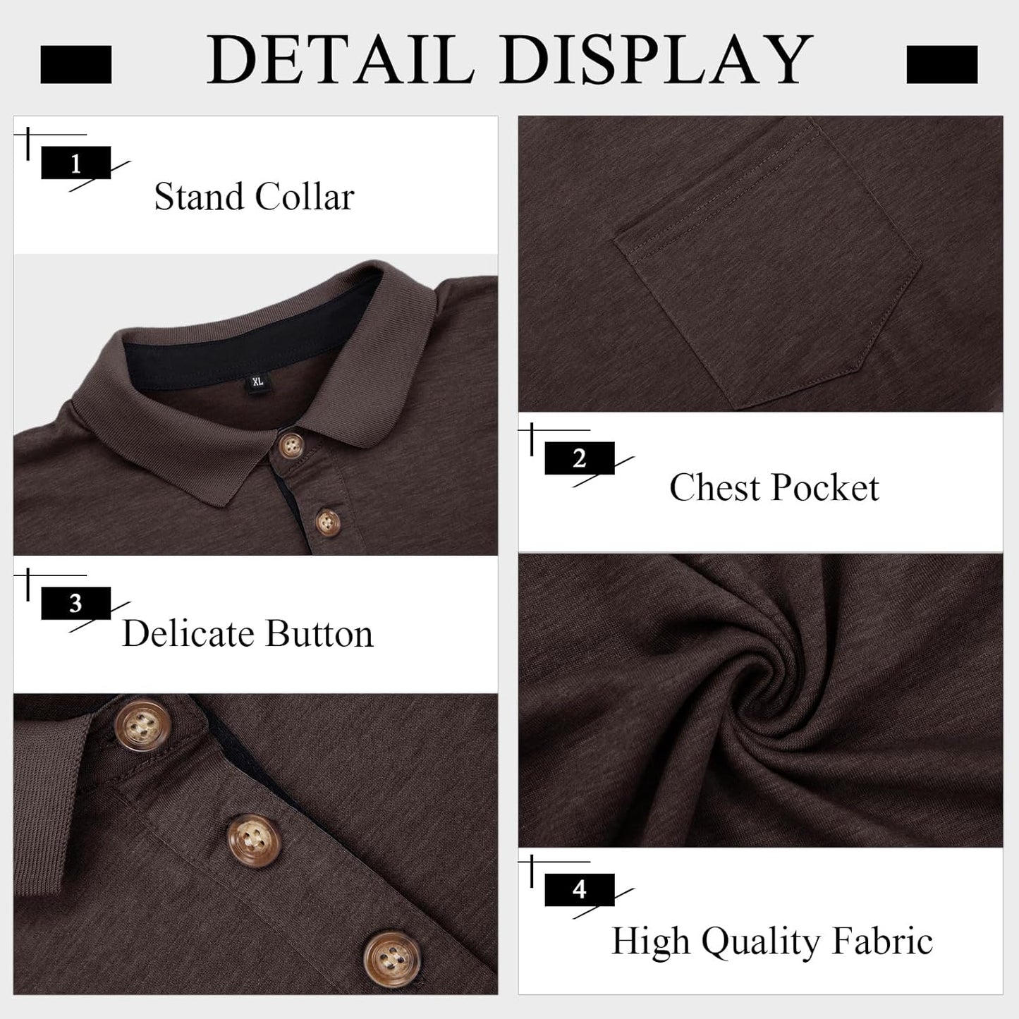 Mens Long Sleeve Polo Shirts Casual Moisture Wicking Golf Polo Shirts with Pocket