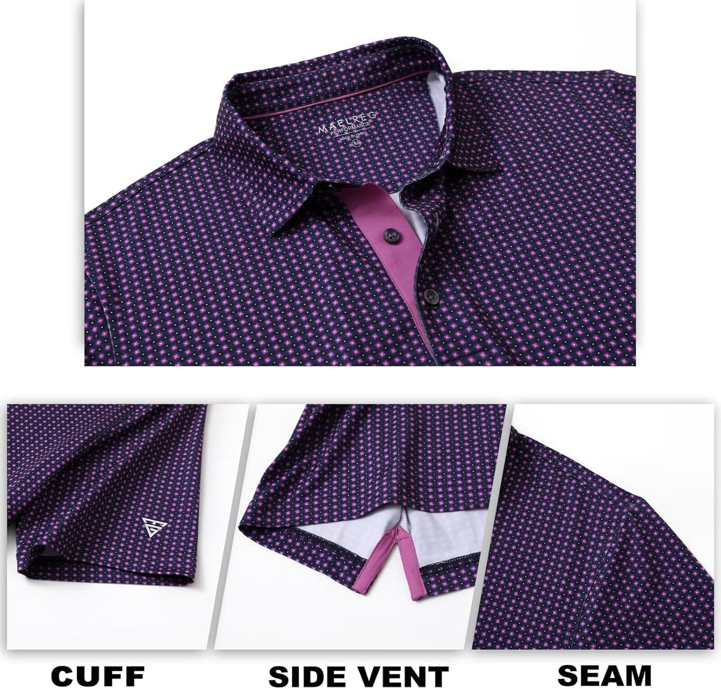 M MAELREG Mens Golf Shirt Short Sleeve Dry Fit Print Moisture Wicking Performance Patterns Collared Polo Shirt