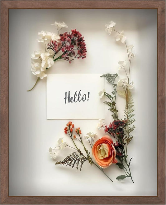 FrameWorks 16" x 20" Original Dark Oak Wooden Shadow Box Frame – Soft Felt Back, Tempered Glass, and Included Elegant White Ball Push Pins