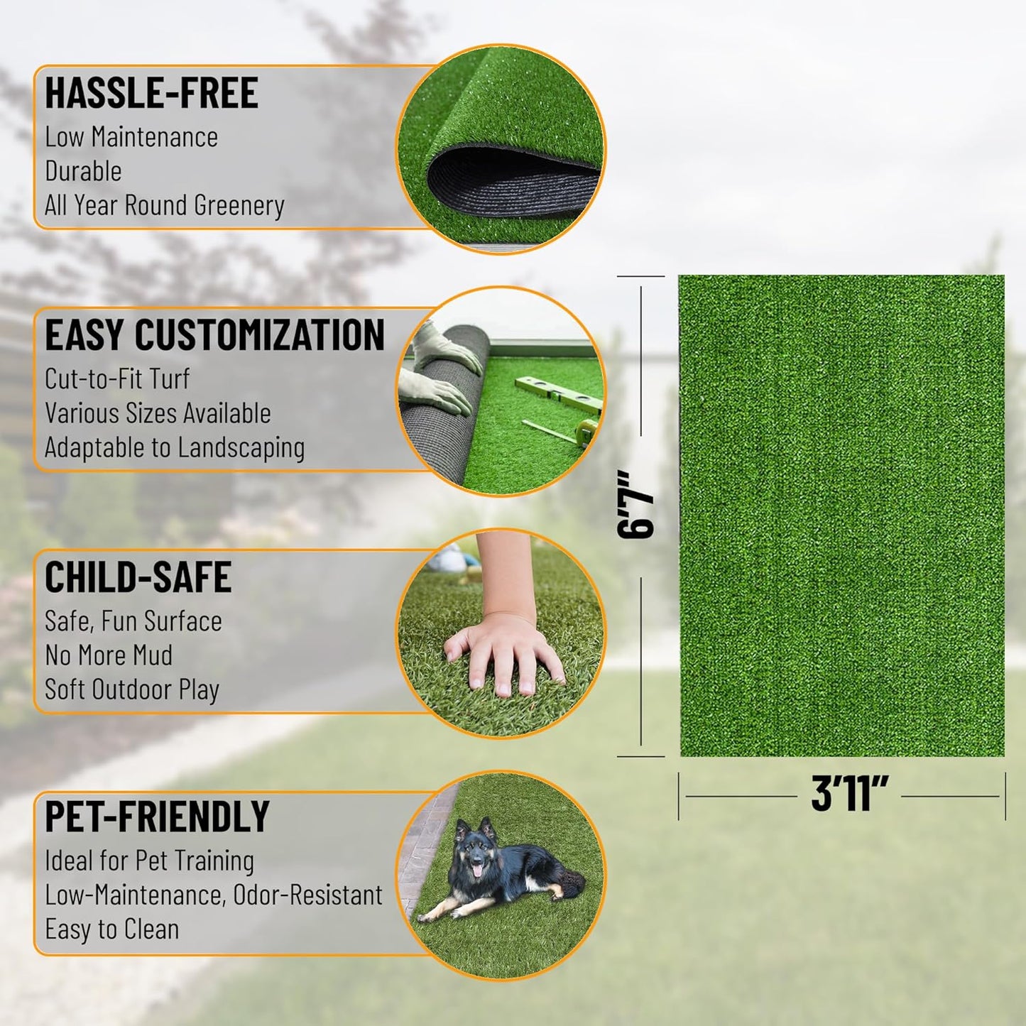 Ottomanson Artificial Grass Turf 3'11" x 6'7" Indoor Outdoor Faux Grass Rug with Drainage Holes, Customizable with Extra Long Size Options, Perfect for Patio Lawn Balcony Weddings Photoshoot Backdrop