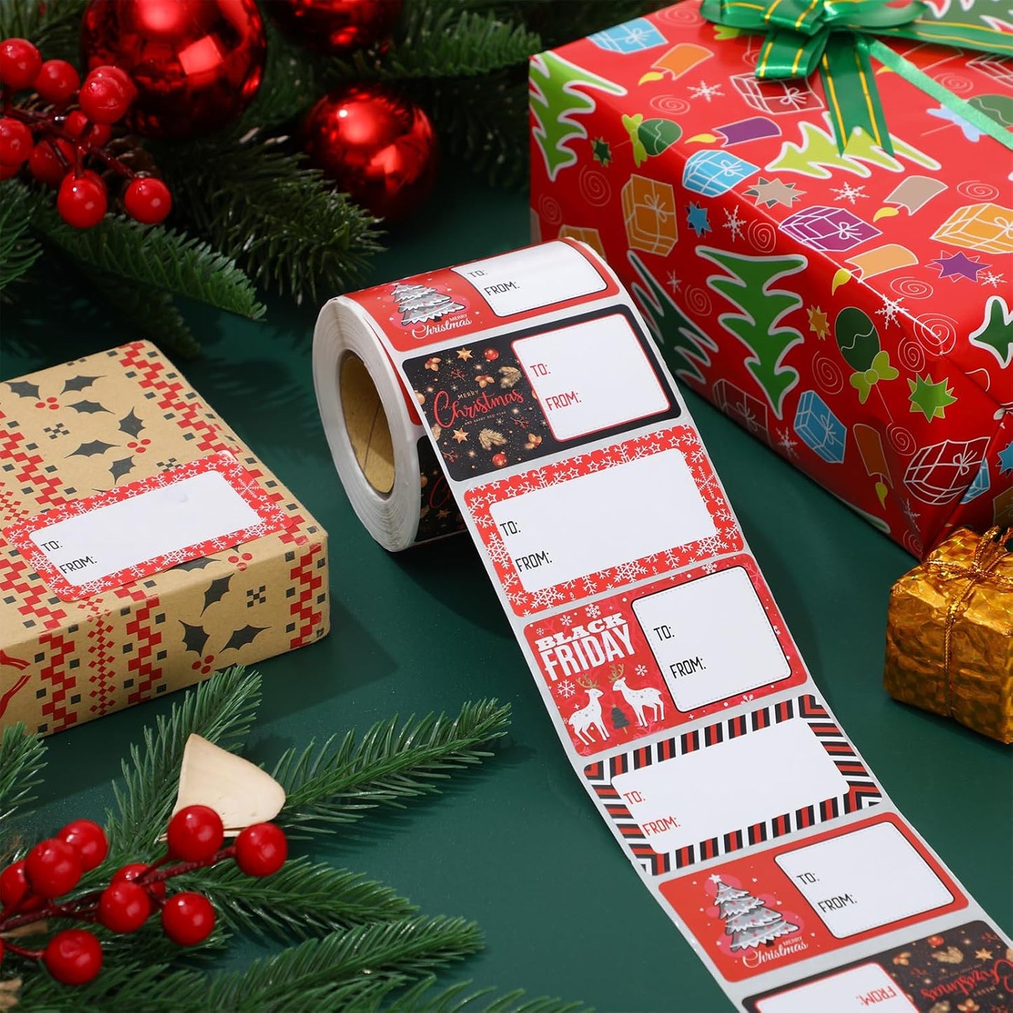 Outus 500 Pieces Christmas Tags Self Adhesive Gift Tags for Xmas Presents Christmas Name Labels Stickers for Wrapping Paper Festival Birthday Holiday Decor(Lovely Style,2.76 x 1.57 Inch)