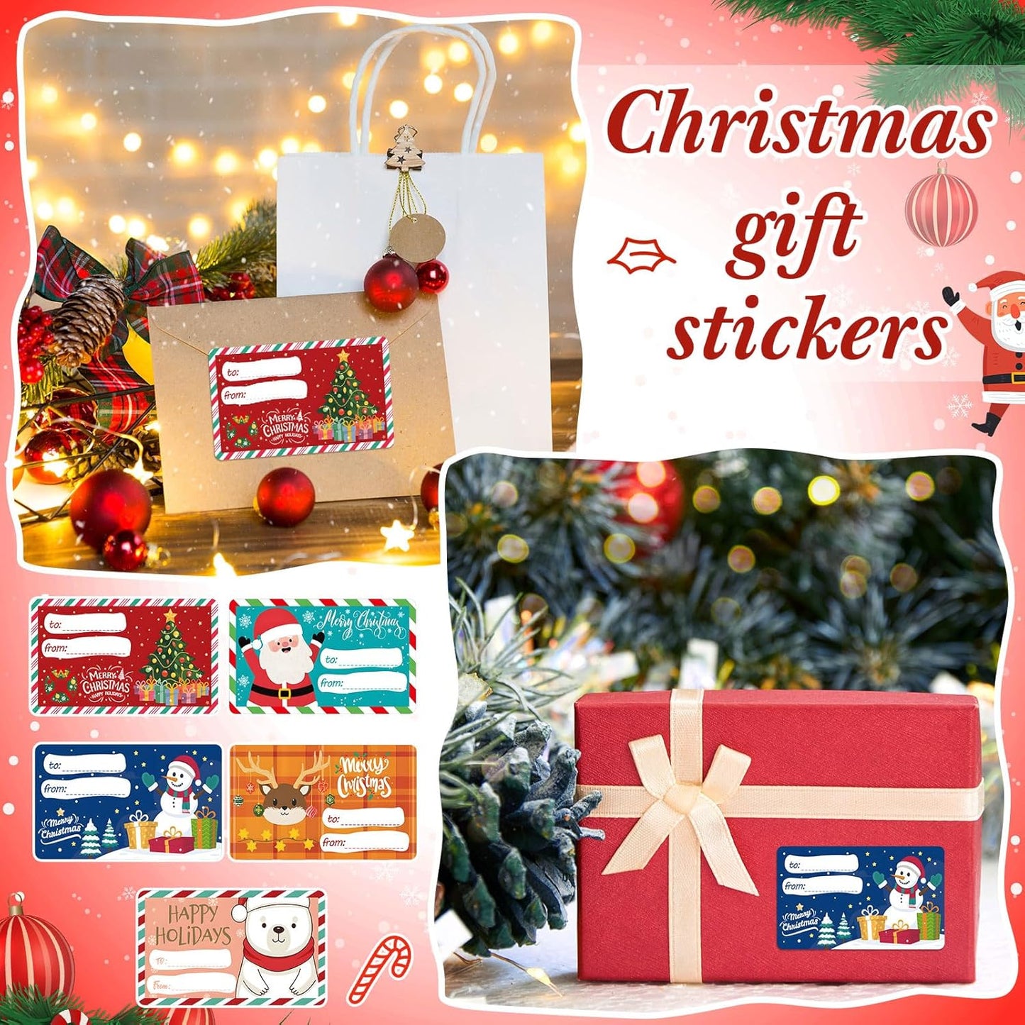 Outus 500 Pieces Christmas Tags Self Adhesive Gift Tags for Xmas Presents Christmas Name Labels Stickers for Wrapping Paper Festival Birthday Holiday Decor (Multicolor Style,2.76 x 1.57 Inch)