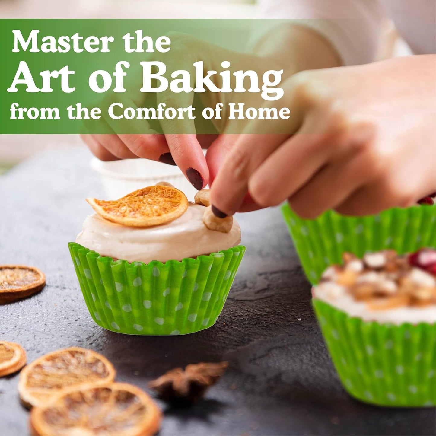 Regency Wraps Greaseproof Professional Grade Baking Cups, Pack of 40, Standard Liners, Lime/White Polka Dots, for Cupcakes, Muffins, Candy, Non Stick