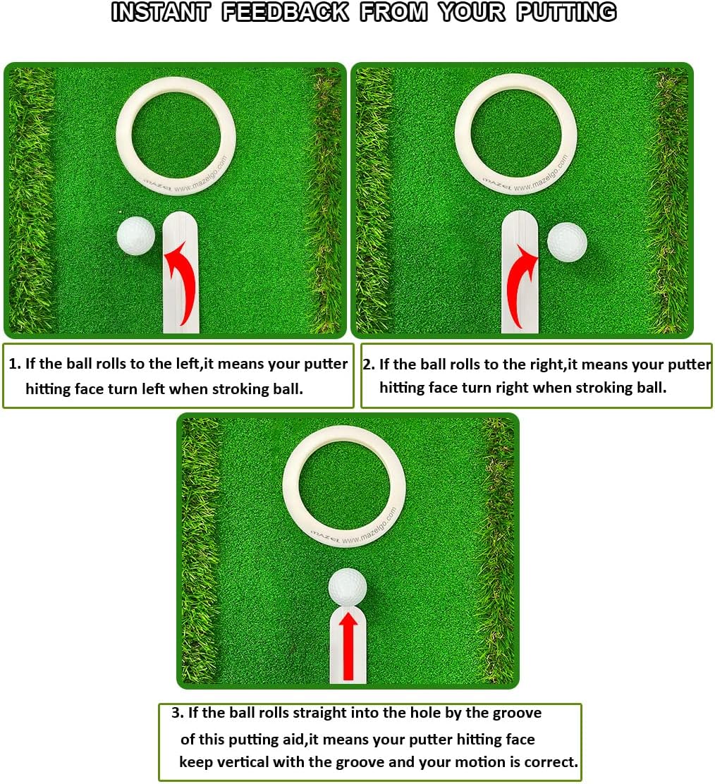 MAZEL Golf Putting Alignment Rail,Alloy Steel Golf Trainer Aid for Putting Green,35 * 1.6 Inch,Precision Distance Control & Instant Feedback (Putting Alignment Rail, Putting Ring, Practice Ball)