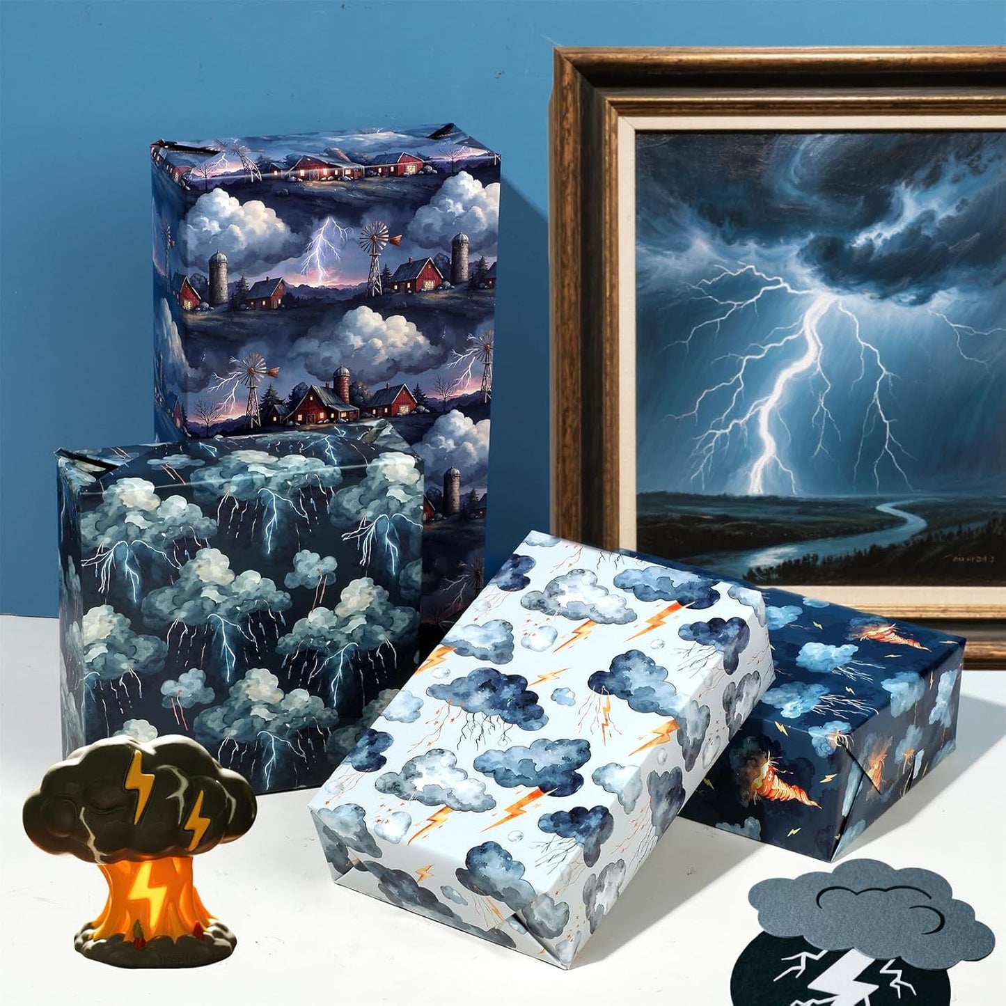 Pineraap Thunderstorm Wrapping Paper 12 Sheets Lightning & Storm Cloud Weather Themed Gift Wrap for Weather Enthusiasts,Meteorologists,20"×28"