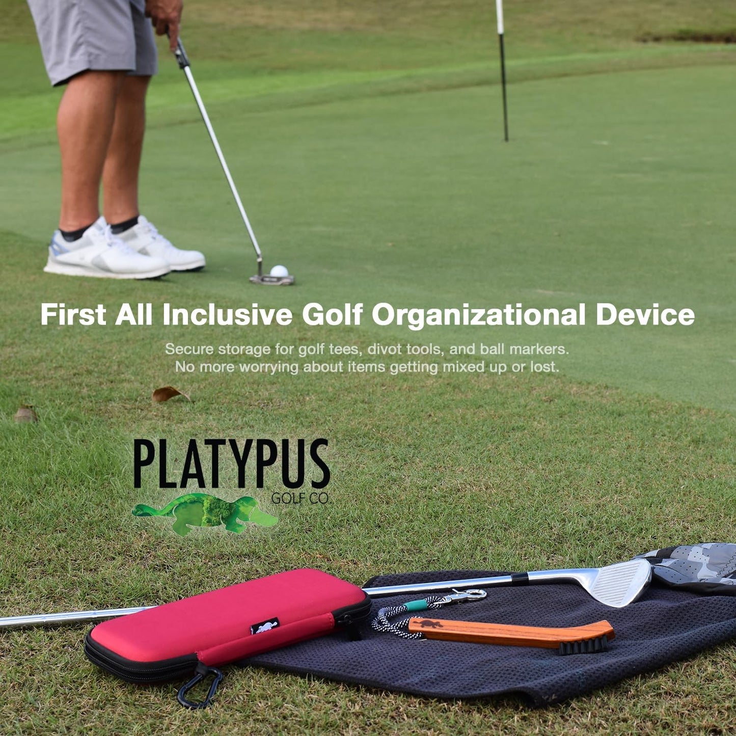 Platypus Golf Co. Golfing Caddie Hard Travel Case Organizer - Hinging Glove Shaper & Holder - Mesh Pocket & Storage Slots for Phone, Tees, Divot Tools & Ball Markers - Golfers Cases for Men & Women