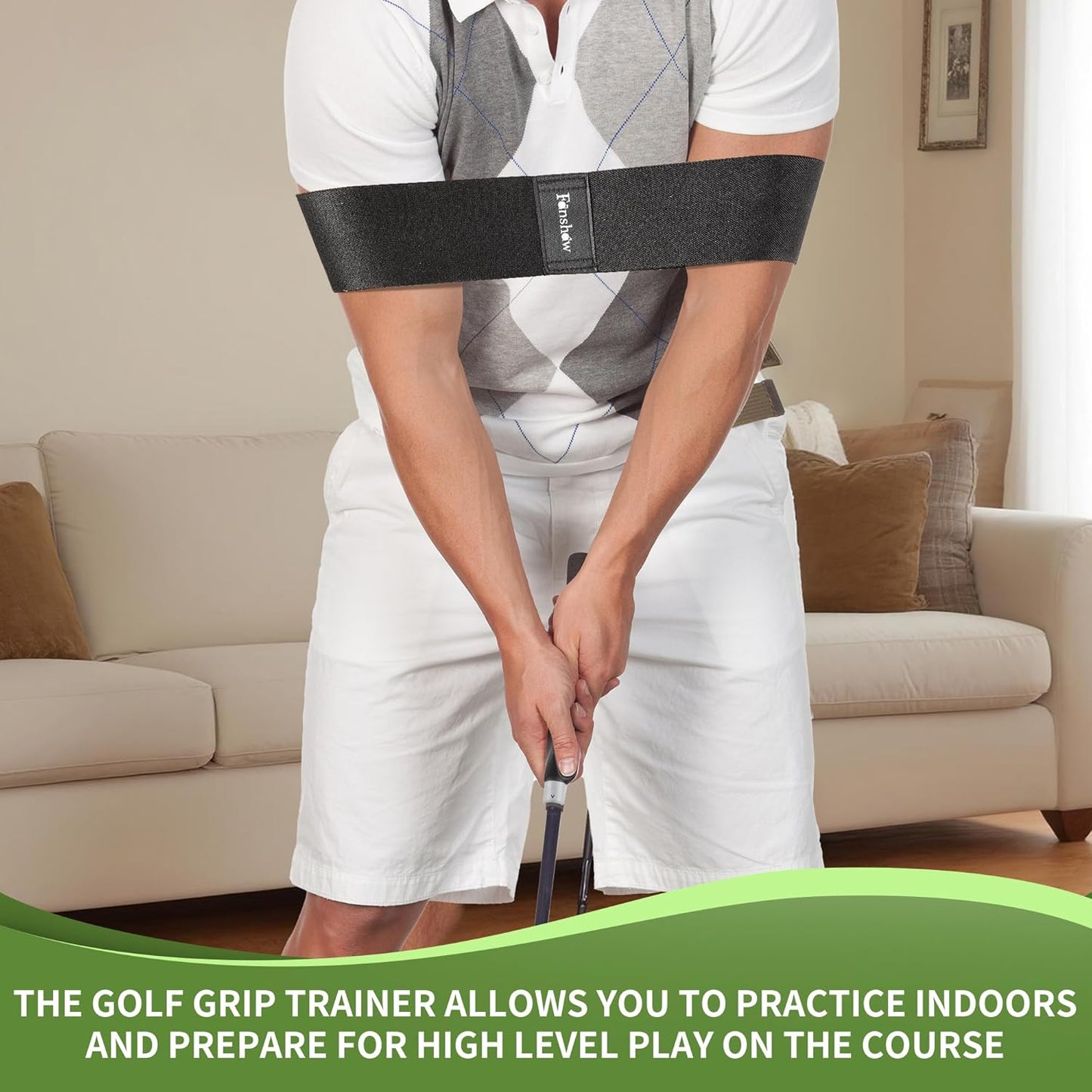 Fanshaw Golf Grip Trainer with Arm Band, 2-in-1 Golf Swing Training Aid for Correct Grip & Arm Positioning,Fixes Grip Posture & Locks Elbow for Consistent Shots,Men & Women Golf Accessories