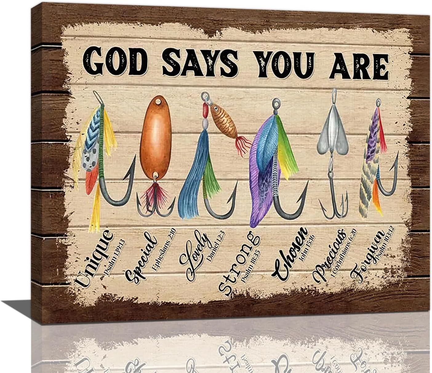 Fishing Wall Art, Fish God Says You Are Pictures Wall Decor Coastal Canvas Prints Framed Artwork Paintings Home Office Decorations For Bathroom Bedroom Living Room Kitchen 20l X 16w