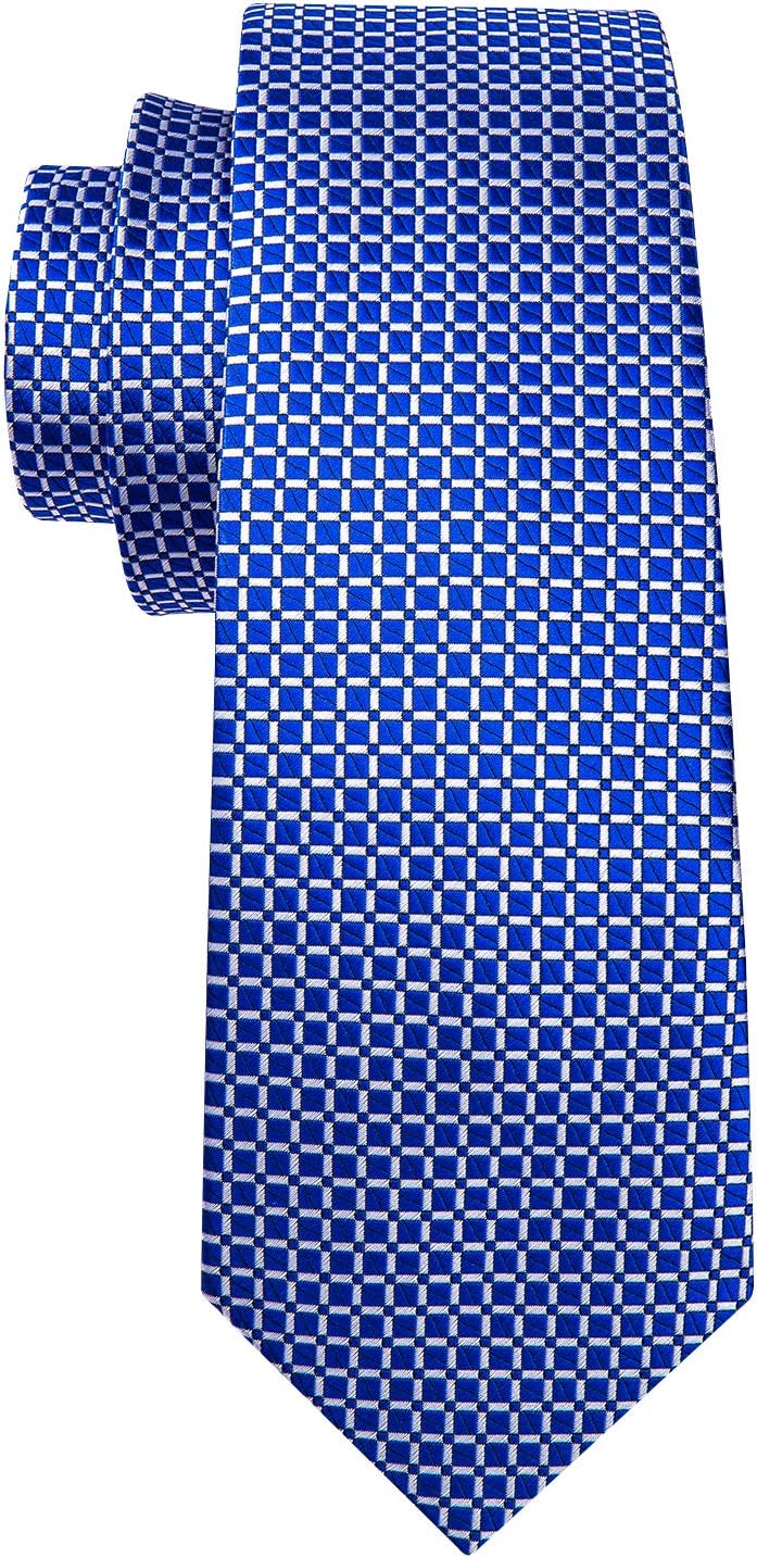 Barry.Wang Designer Classic Ties for Men Set Formal Pocket Square Cufflink Check Plaid