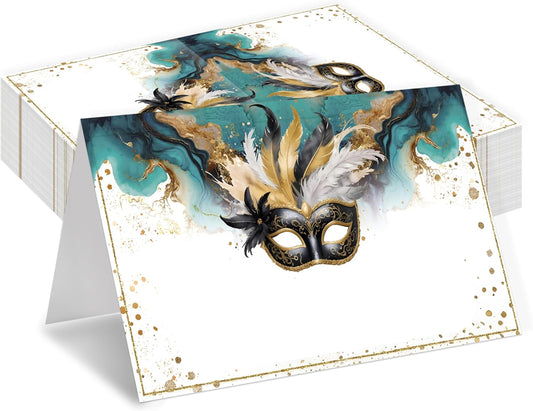 Masquerade Place Cards, Masquerade Party Table Place Cards For Table Setting, Mask Party Name Cards For Birthday Bridal Shower Dinner Wedding, 25 Cards Included -09